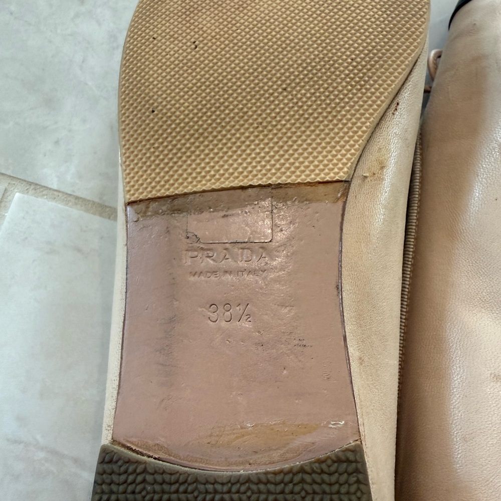 Prada Cap Toe Ballet Flats Beige Black Size 38.5 (US 8.5) - Picture 8 of 9